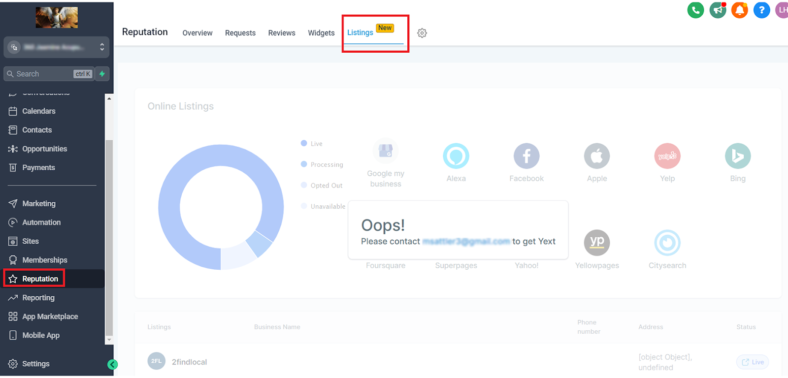 HighLevel Listing Yext